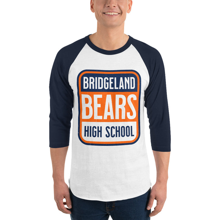 Man wearing Bridgeland High School Bears Unisex 3/4 sleeve Raglan T-shirt 001