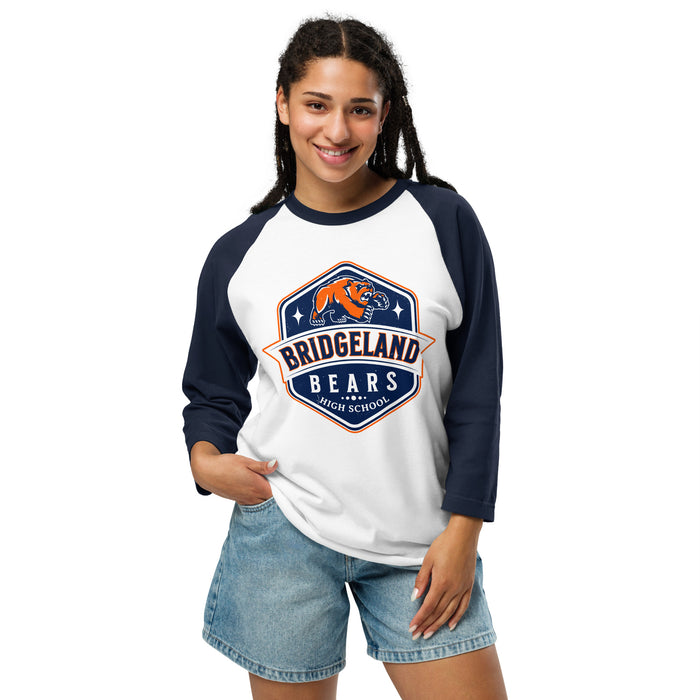 Woman wearing Bridgeland High School Bears Unisex 3/4 sleeve Raglan T-shirt 209