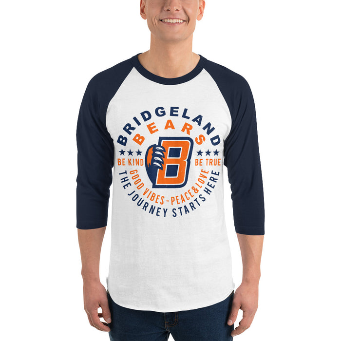 Man wearing Bridgeland High School Bears Unisex 3/4 sleeve Raglan T-shirt 016