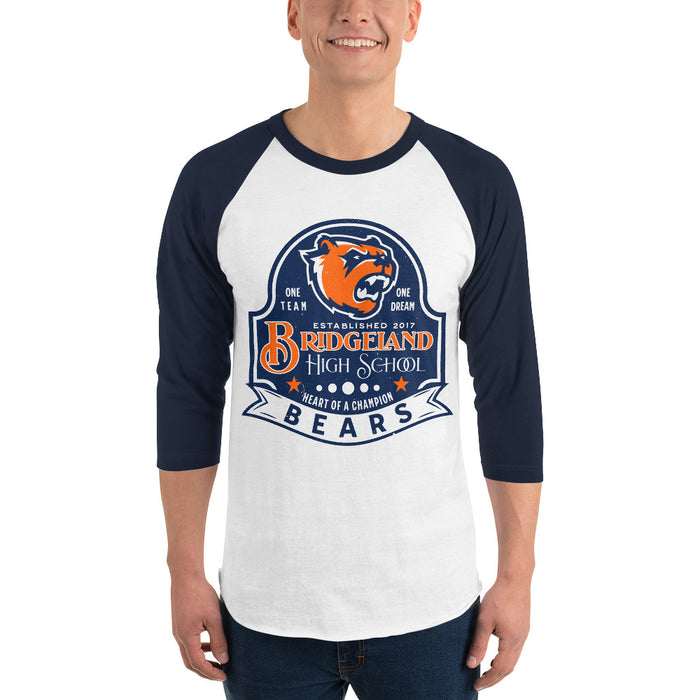 Man wearing Bridgeland High School Bears Unisex 3/4 sleeve Raglan T-shirt 219