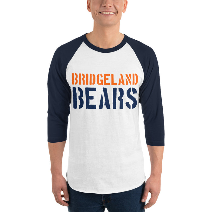 Man wearing Bridgeland High School Bears Unisex 3/4 sleeve Raglan T-shirt 017