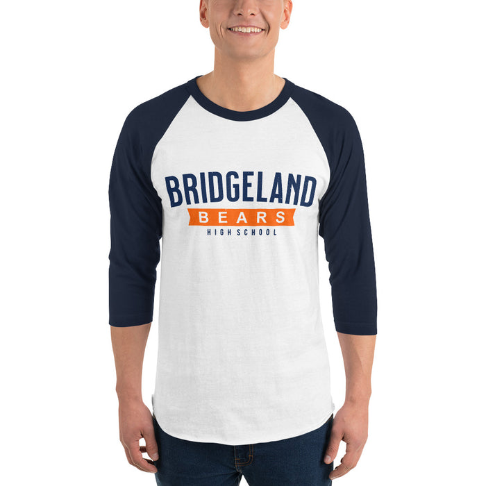 Man wearing Bridgeland High School Bears Unisex 3/4 sleeve Raglan T-shirt 021