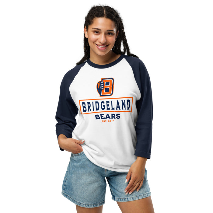 Woman wearing Bridgeland High School Bears Unisex 3/4 sleeve Raglan T-shirt 228
