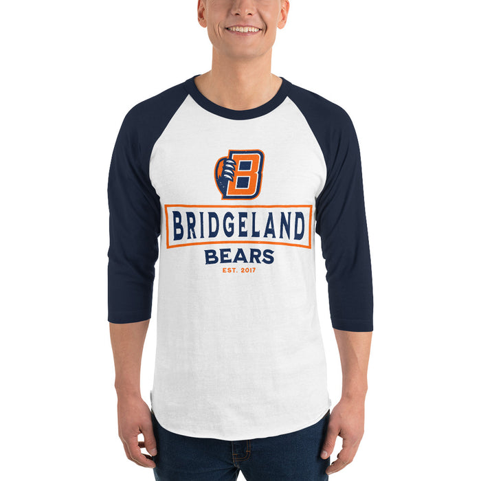Man wearing Bridgeland High School Bears Unisex 3/4 sleeve Raglan T-shirt 228