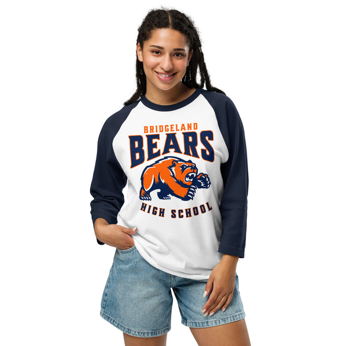 Woman wearing Bridgeland High School Bears Unisex 3/4 sleeve Raglan T-shirt 213