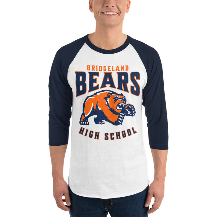 Man wearing Bridgeland High School Bears Unisex 3/4 sleeve Raglan T-shirt 213