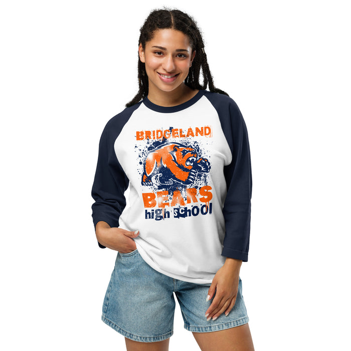 Woman wearing Bridgeland High School Bears Unisex 3/4 sleeve Raglan T-shirt 205