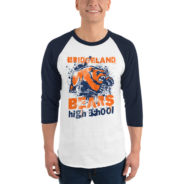 Man wearing Bridgeland High School Bears Unisex 3/4 sleeve Raglan T-shirt 205