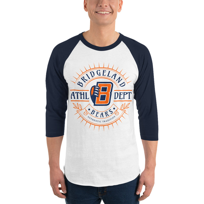 Man wearing Bridgeland High School Bears Unisex 3/4 sleeve Raglan T-shirt 201