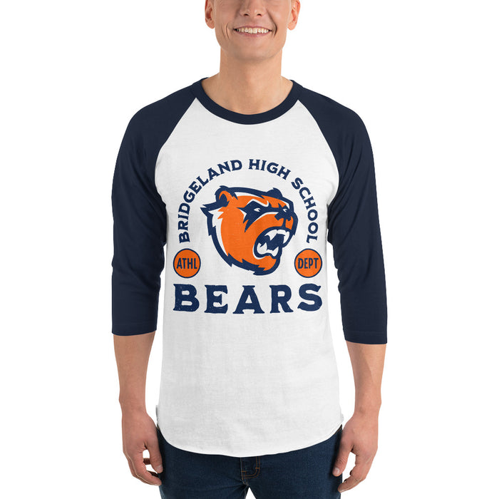 Man wearing Bridgeland High School Bears Unisex 3/4 sleeve Raglan T-shirt 208