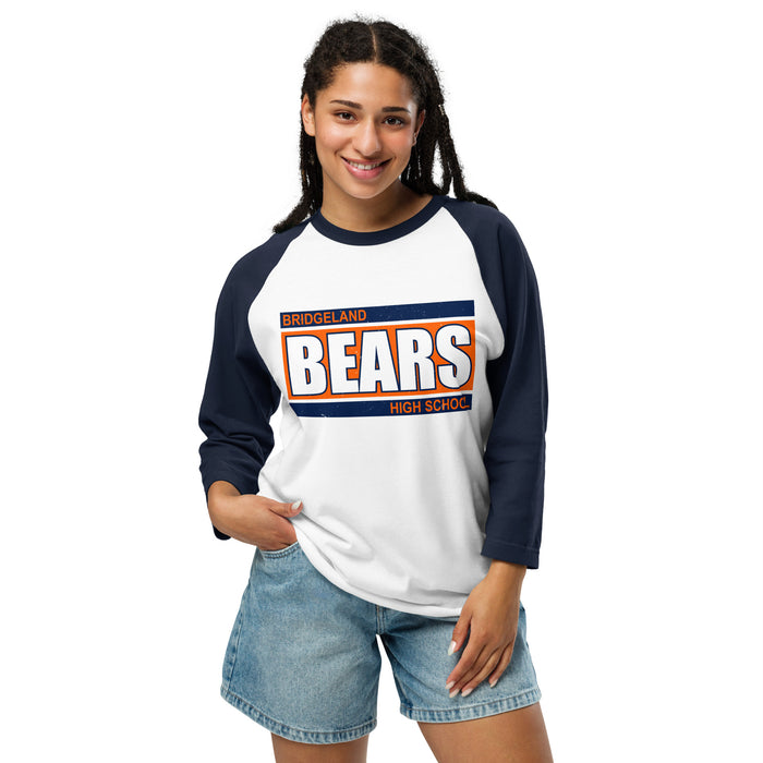 Woman wearing Bridgeland High School Bears Unisex 3/4 sleeve Raglan T-shirt 098