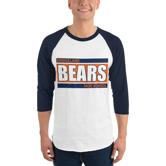 Man wearing Bridgeland High School Bears Unisex 3/4 sleeve Raglan T-shirt 098