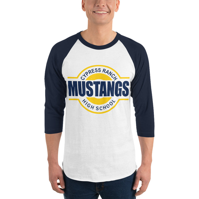 Man wearing Cypress Ranch High School Mustangs Unisex 3/4 sleeve Raglan T-shirt 011