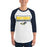 Man wearing Cypress Ranch High School Mustangs Unisex 3/4 sleeve Raglan T-shirt 049