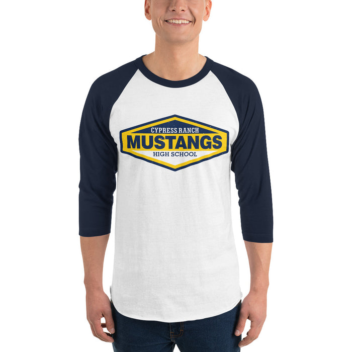 Man wearing Cypress Ranch High School Mustangs Unisex 3/4 sleeve Raglan T-shirt 009
