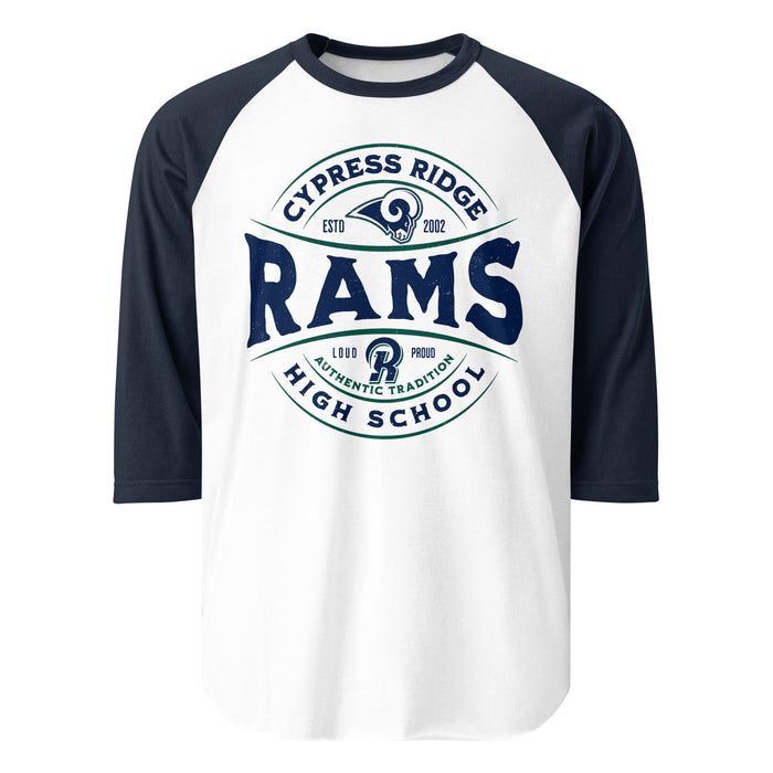Cypress Ridge High School Rams Unisex 3/4 sleeve Raglan T-shirt 218