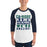 Man wearing Cypress Ridge High School Rams Unisex 3/4 sleeve Raglan T-shirt 231