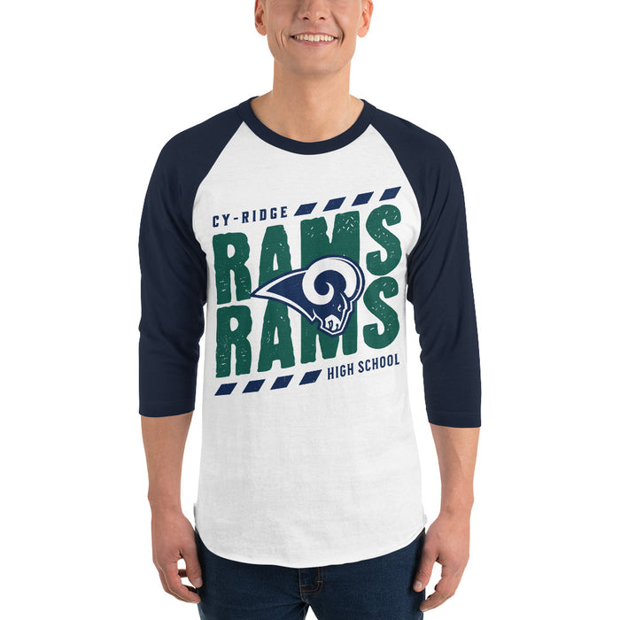 Man wearing Cypress Ridge High School Rams Unisex 3/4 sleeve Raglan T-shirt 223