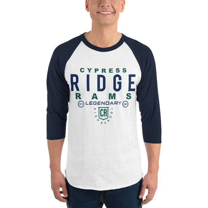 Man wearing Cypress Ridge High School Rams Unisex 3/4 sleeve Raglan T-shirt 003