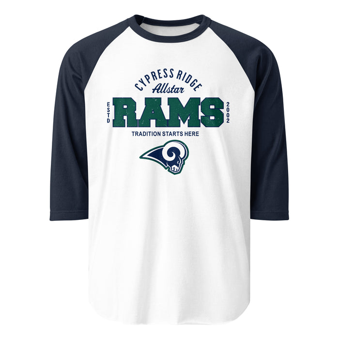 Cypress Ridge High School Rams Unisex 3/4 sleeve Raglan T-shirt 040