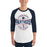 Man wearing Cypress Springs High School Panthers Unisex 3/4 sleeve Raglan T-shirt 218 - Navy Sleeves