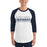 Man wearing Flower Mound High School Jaguars Unisex 3/4 sleeve Raglan T-shirt 024