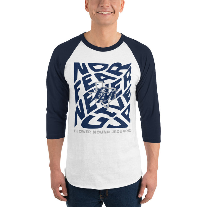 Man wearing Flower Mound High School Jaguars Unisex 3/4 sleeve Raglan T-shirt 236