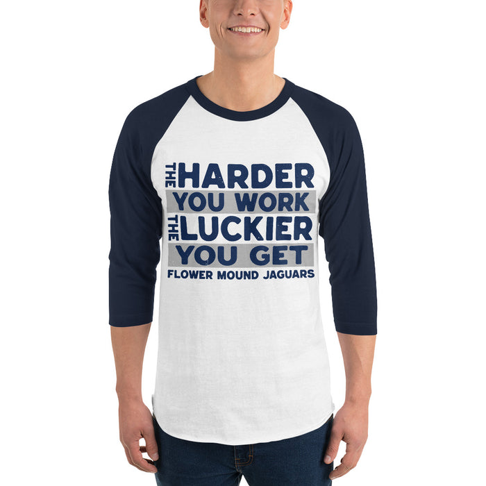 Man wearing Flower Mound High School Jaguars Unisex 3/4 sleeve Raglan T-shirt 238