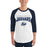 Man wearing Flower Mound High School Jaguars Unisex 3/4 sleeve Raglan T-shirt 234