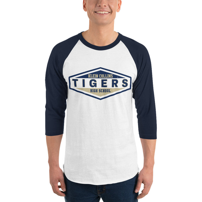Man wearing Klein Collins High School Tigers Unisex 3/4 Sleeve Raglan T-shirt 009