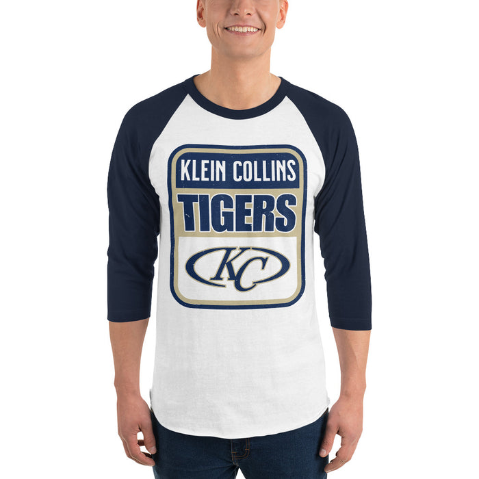 Man wearing Klein Collins High School Tigers Unisex 3/4 Sleeve Raglan T-shirt 001