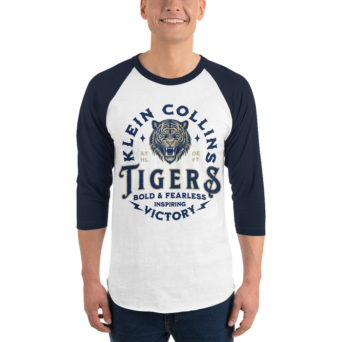 Man wearing Klein Collins High School Tigers Unisex 3/4 Sleeve Raglan T-shirt 206