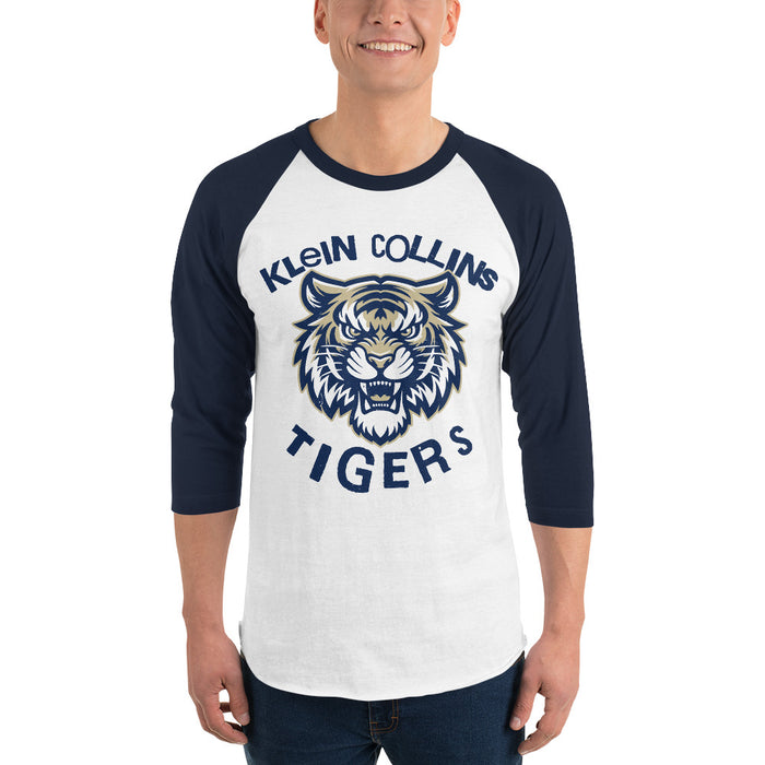 Man wearing Klein Collins High School Tigers Unisex 3/4 Sleeve Raglan T-shirt 228