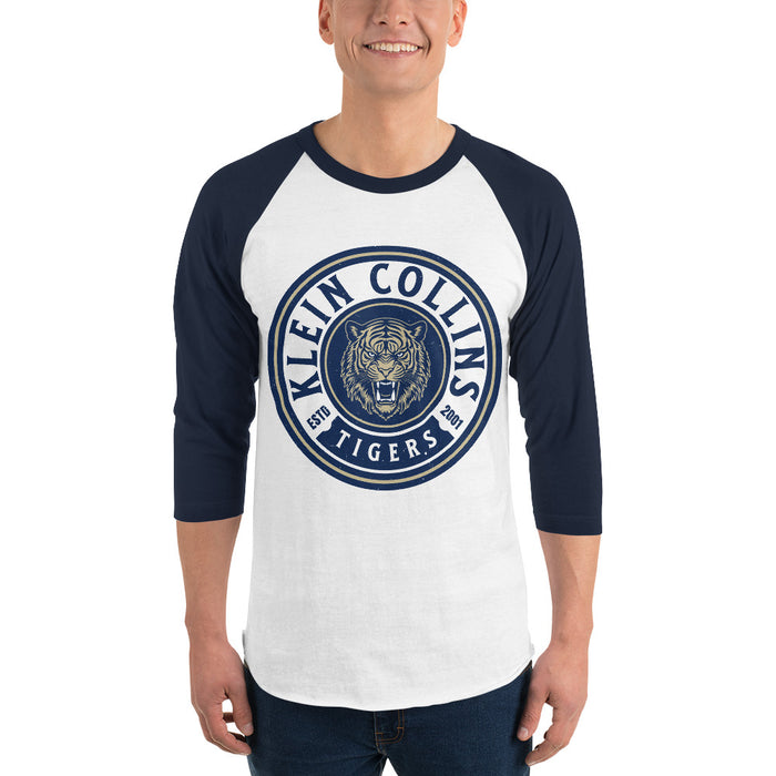 Man wearing Klein Collins High School Tigers Unisex 3/4 Sleeve Raglan T-shirt 220