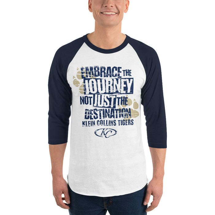 Man wearing Klein Collins High School Tigers Unisex 3/4 Sleeve Raglan T-shirt 232