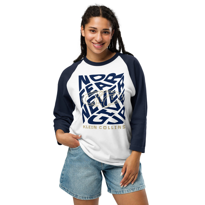 Woman wearing Klein Collins High School Tigers Unisex 3/4 Sleeve Raglan T-shirt 236