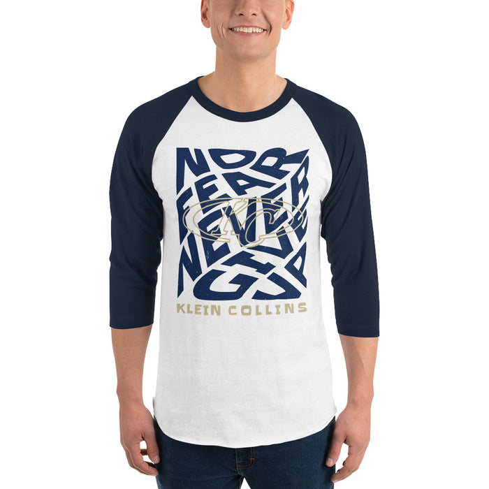 Man wearing Klein Collins High School Tigers Unisex 3/4 Sleeve Raglan T-shirt 236