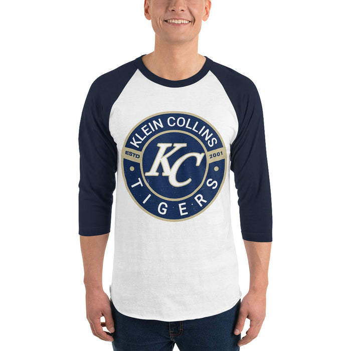 Man wearing Klein Collins High School Tigers Unisex 3/4 Sleeve Raglan T-shirt 239