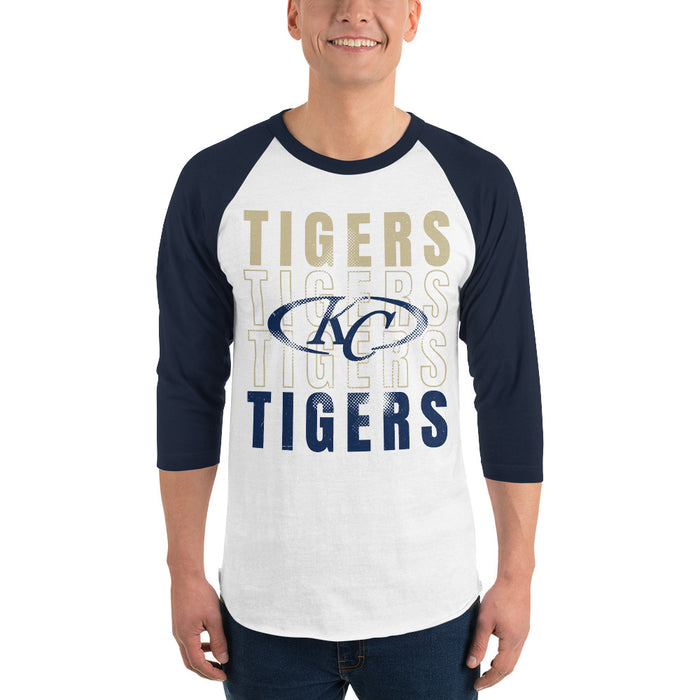 Man wearing Klein Collins High School Tigers Unisex 3/4 Sleeve Raglan T-shirt 233