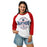 Woman wearing Cypress Springs High School Panthers Unisex 3/4 sleeve Raglan T-shirt 218 - Red Sleeves