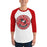 Man wearing North Shore High School Mustangs Unisex 3/4 Sleeve Raglan T-shirt 215