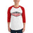 Man wearing North Shore High School Mustangs Unisex 3/4 Sleeve Raglan T-shirt 009
