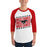 Man wearing North Shore High School Mustangs Unisex 3/4 Sleeve Raglan T-shirt 223