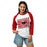 Woman wearing North Shore High School Mustangs Unisex 3/4 Sleeve Raglan T-shirt 223