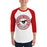 Man wearing North Shore High School Mustangs Unisex 3/4 Sleeve Raglan T-shirt 220