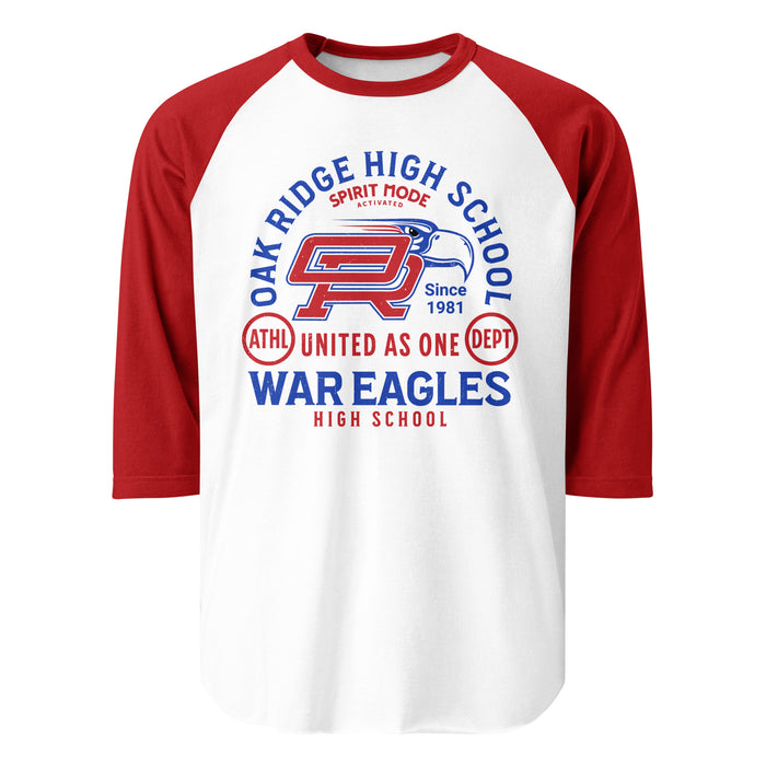 Oak Ridge High School War Eagles Unisex 3/4 sleeve Raglan T-shirt 208 red