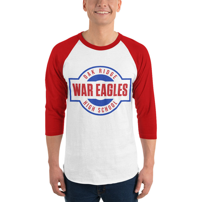 Man wearing Oak Ridge High School War Eagles Unisex 3/4 sleeve Raglan T-shirt 011 red
