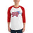 Man wearing Oak Ridge High School War Eagles Unisex 3/4 sleeve Raglan T-shirt 200 red