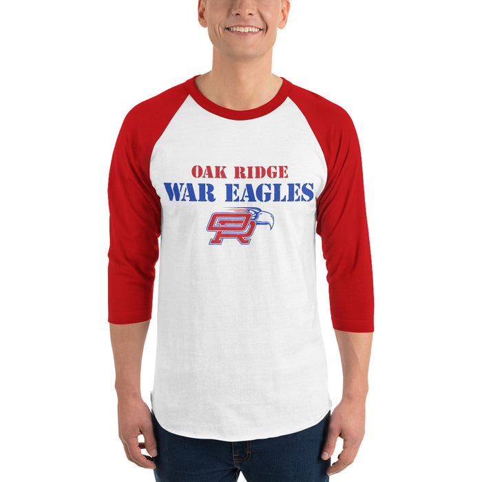 Man wearing Oak Ridge High School War Eagles Unisex 3/4 sleeve Raglan T-shirt 017 - red