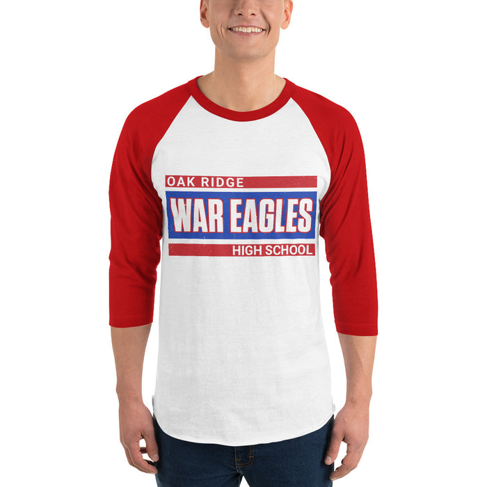 Man wearing Oak Ridge High School War Eagles Unisex 3/4 sleeve Raglan T-shirt 098 - Red